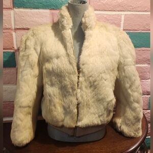 ÉLAM Rabbit White Leather Fur Vinrage 80s Jacket
